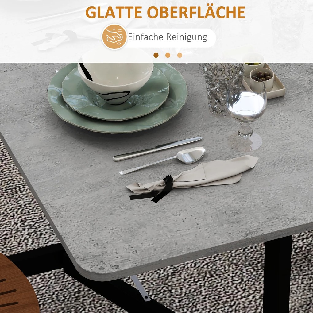 HOMCOM Τραπέζι τραπεζαρίας για 4-6 άτομα, Πτυσσόμενο τραπέζι με ροδάκια, Ατσάλινο πλαίσιο, 52,5-120 x 80 x 73 cm, Γκρι