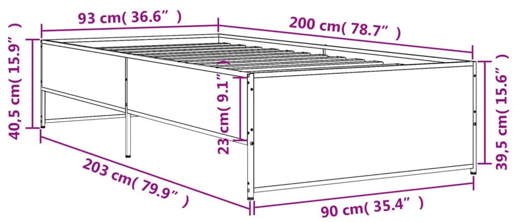 ΠΛΑΙΣΙΟ ΚΡΕΒΑΤΙΟΥ SONOMA ΔΡΥΣ 90X200 ΕΚ. ΕΠΕΞ. ΞΥΛΟ &amp; ΜΕΤΑΛΛΟ 845242