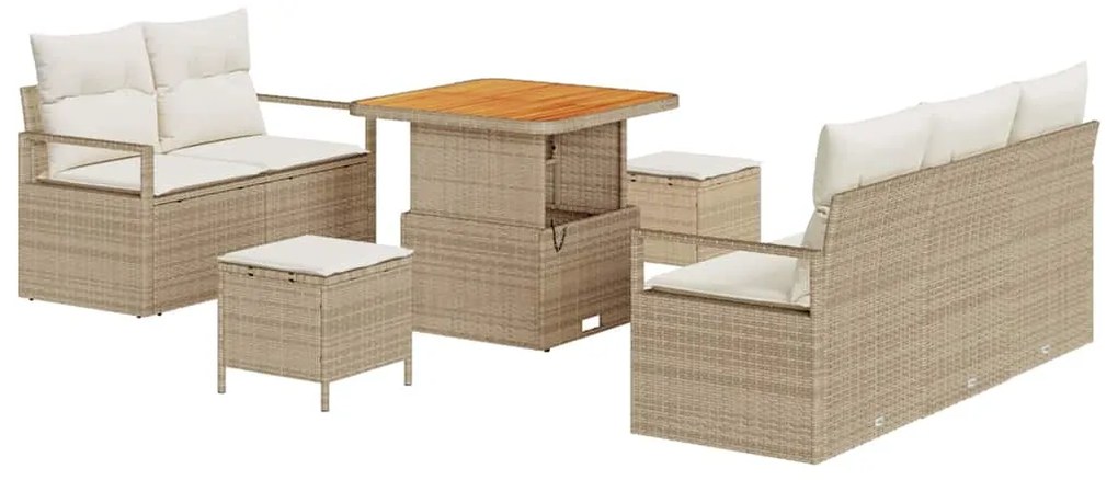 vidaXL Σετ Καναπέ Κήπου με μαξιλάρι 8 pcs Μπεζ Πολυ ράταν