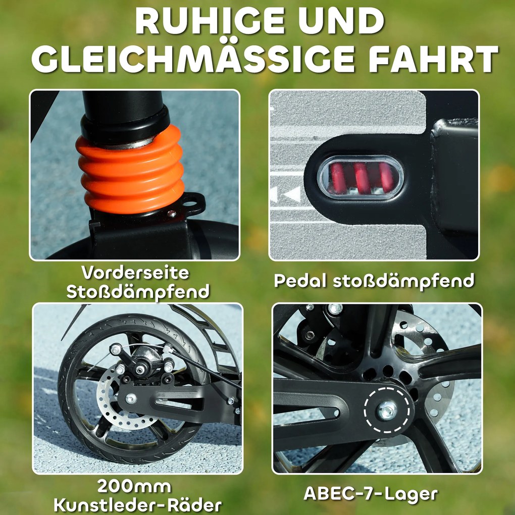 AIYAPLAY Πατίνι παιδικό με ρυθμιζόμενες λαβές αναδιπλούμενο παιδικό πατίνι για παιδιά 6-12 ετών 94 x 36 x 88-103cm Μαύρο