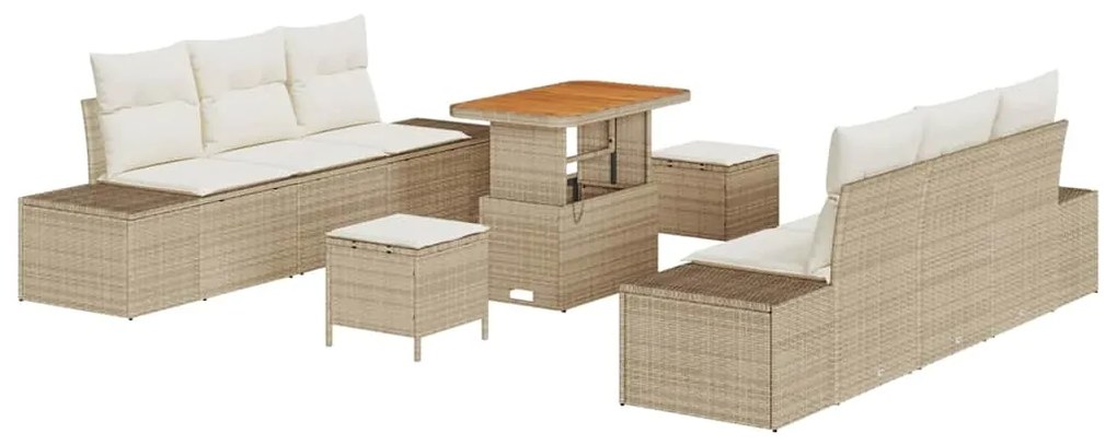 vidaXL Σετ Καναπέ Κήπου με μαξιλάρι 9 pcs Μπεζ Πολυ ράταν