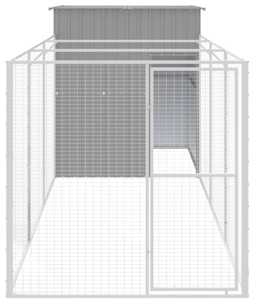 vidaXL Σπιτάκι Σκύλου με Αυλή Αν. Γκρι 165x455x181 εκ. Γαλβαν. Χάλυβας