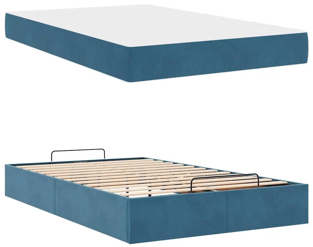 vidaXL Σκελετός Κρεβατιού με στρώμα Μπλε 120 x 200 cm Βελούδο