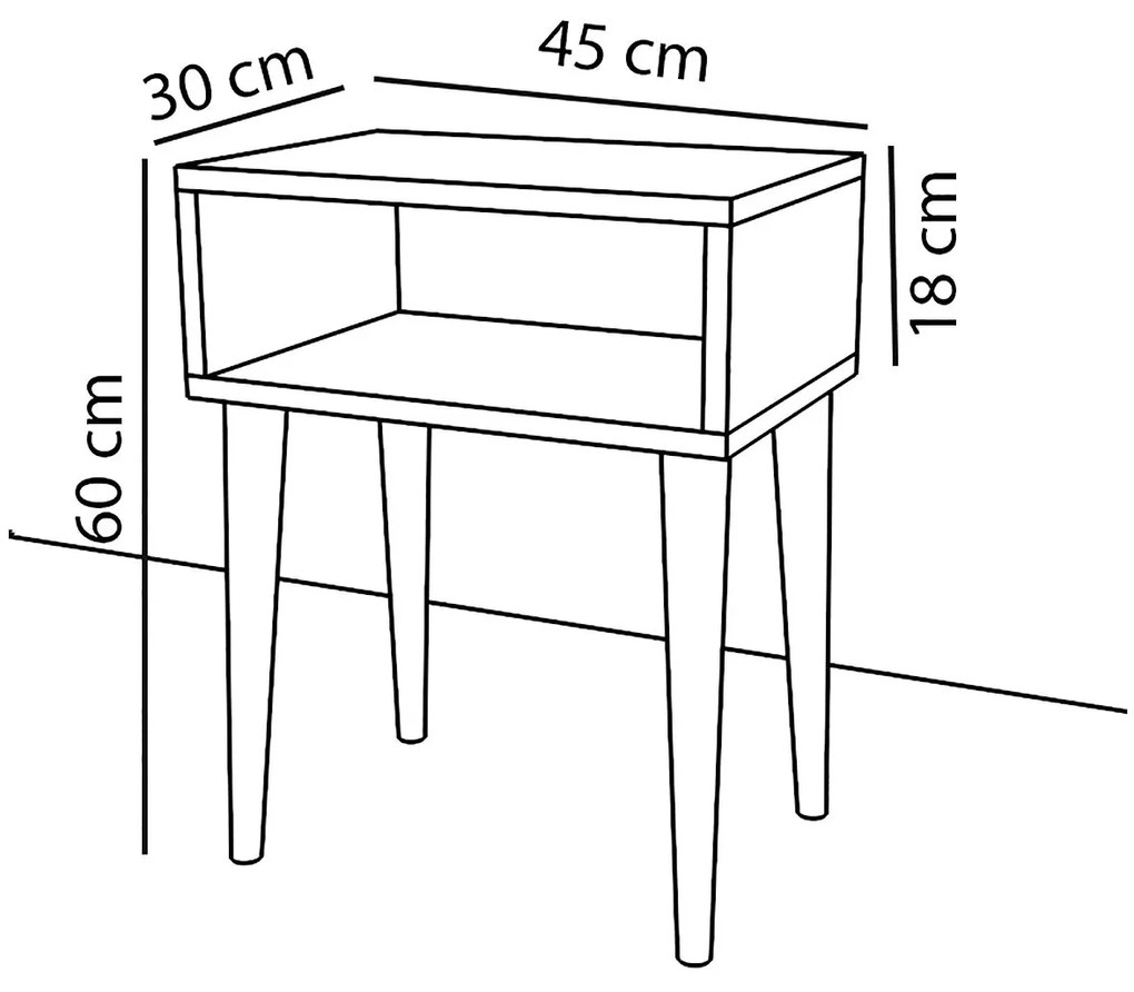 Κομοδίνο GANIRU Καρυδί Μοριοσανίδα/Ξύλο 45x30x60cm - 14870126 - 14870126