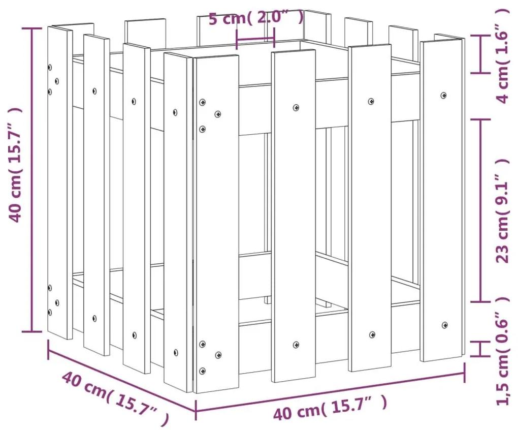Ζαρντινιέρα με Σχέδιο Φράχτη Λευκή 40 x 40 x 40 εκ. Μασίφ Πεύκο - Λευκό