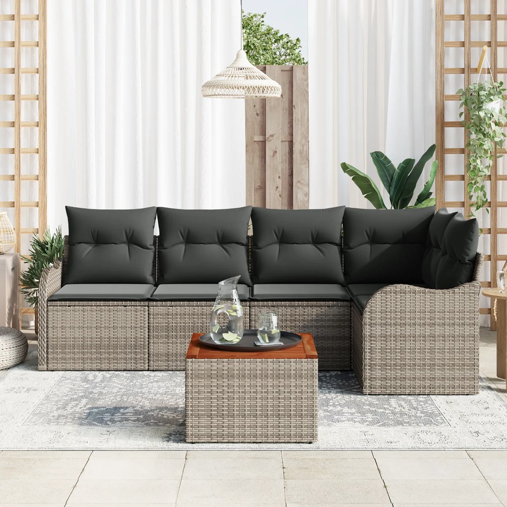 vidaXL Σετ Κήπου Σαλονιού 6 pcs Γκρι Μέγιστο Ρατάν, Πολυεστέρας