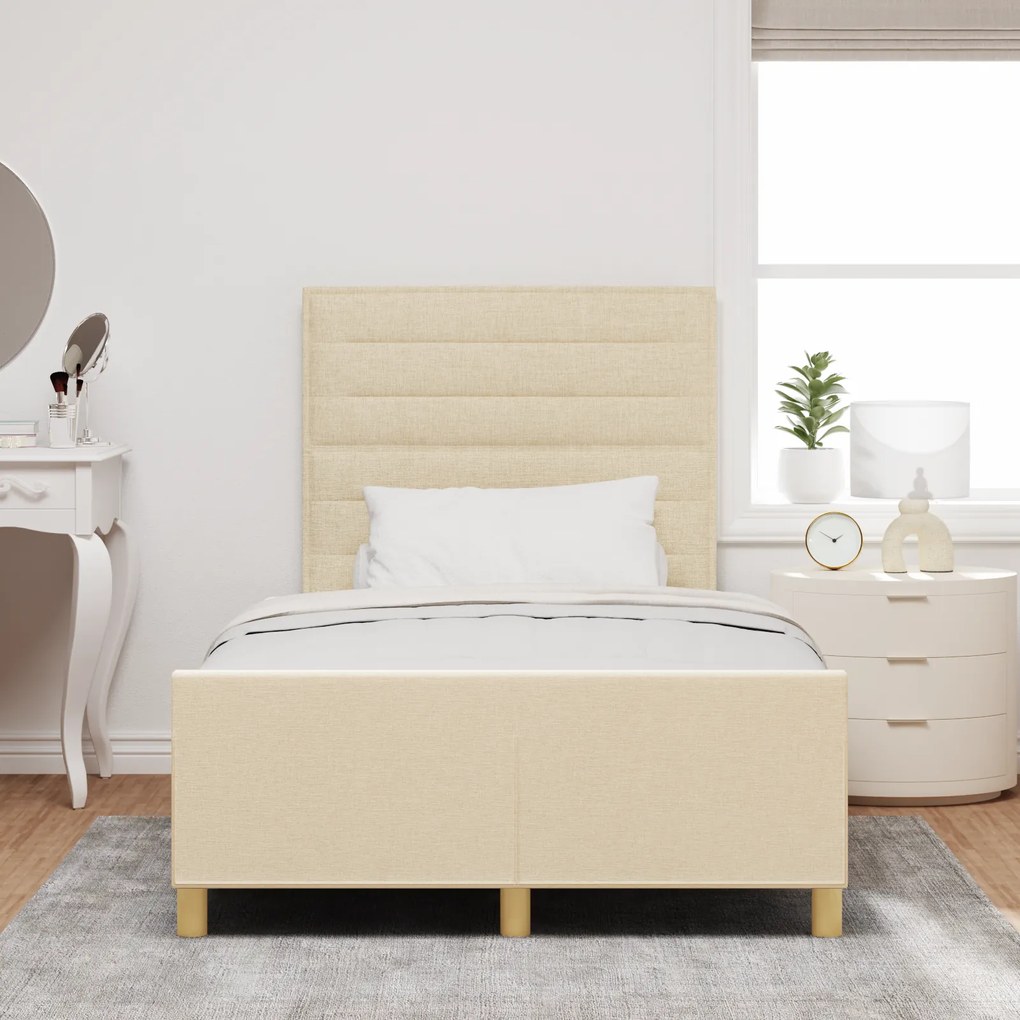 vidaXL Σκελετός Κρεβατιού με κεφαλάρι Κρεμ 120 x 200 cm ύφασμα