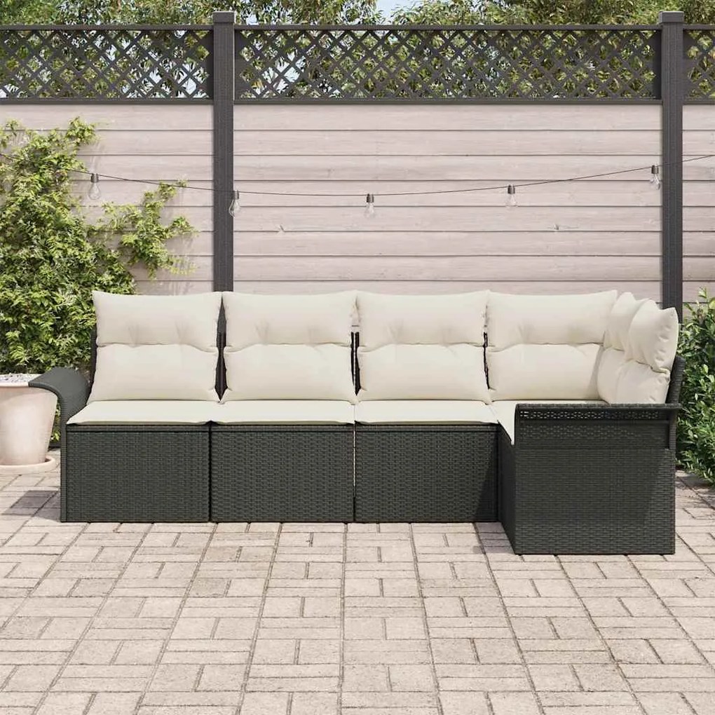 vidaXL Σετ Καναπέ Κήπου με μαξιλάρι 5 pcs Μαύρο Πολυ ράταν
