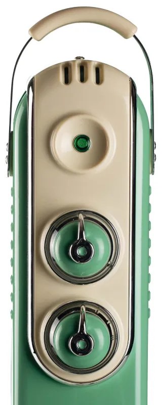 Καλοριφέρ λαδιού Ariete VINTAGE 0837/14, 1500W, 7 πτερύγια, 15 m2, 3 επίπεδα, περιστρεφόμενες ρόδες 360 μοιρών, Λαβή, Πράσινο