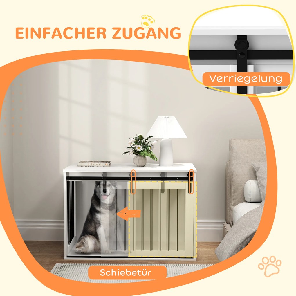 PawHut Κλουβί Σκύλου με Συρόμενη Πόρτα, Αερισμός, Πλάκα Μοριοσανίδων και Ατσάλι, 98 x 58 x 61 cm, Καρυδιά