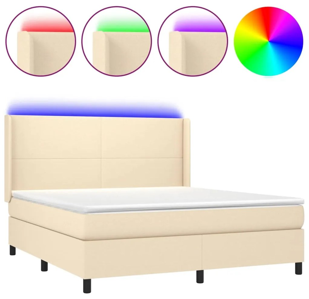 ΚΡΕΒΑΤΙ BOXSPRING ΜΕ ΣΤΡΩΜΑ &amp; LED ΚΡΕΜ 180X200 ΕΚ. ΥΦΑΣΜΑΤΙΝΟ 3138178