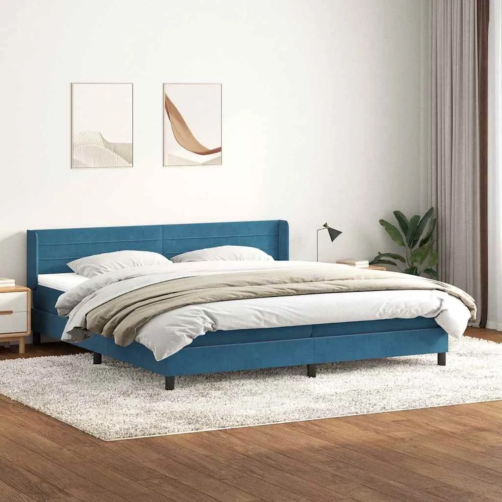 vidaXL Κρεβάτι Boxspring με Στρώμα Σκούρο Μπλε 200x220 εκ. Βελούδινο