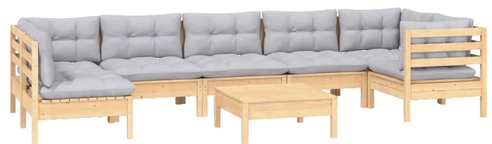 vidaXL Σαλόνι Κήπου Σετ 8 Τεμαχίων Ξύλο Πεύκου με Γκρι Μαξιλάρια