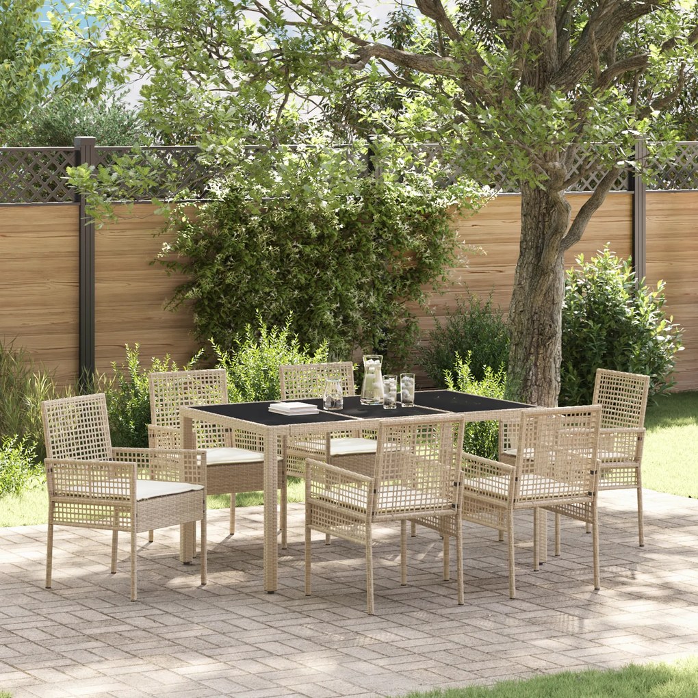 vidaXL Σέτ φαγητού για κήπο 7 pcs Μπεζ 150 x 90 x 75 cm
