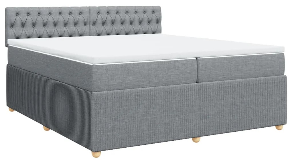 vidaXL Κρεβάτι Boxspring με Στρώμα Ανοιχτό Γκρι 200x200 εκ. Υφασμάτινο