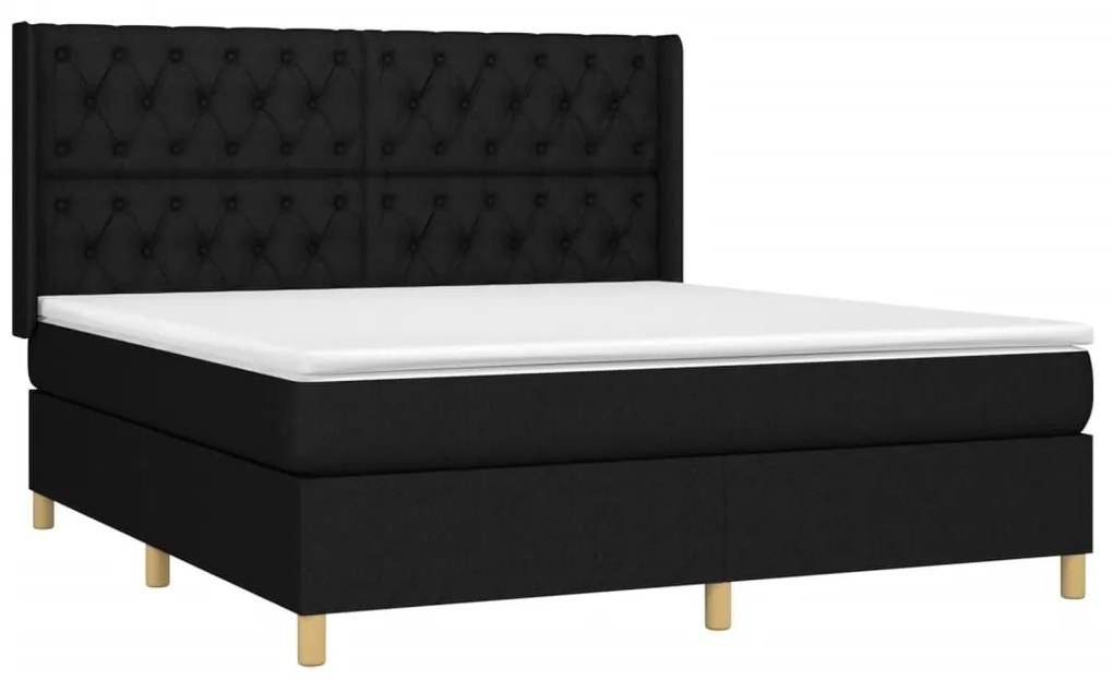 Κρεβάτι Boxspring με Στρώμα Μαύρο 160x200 εκ. Υφασμάτινο - Μαύρο