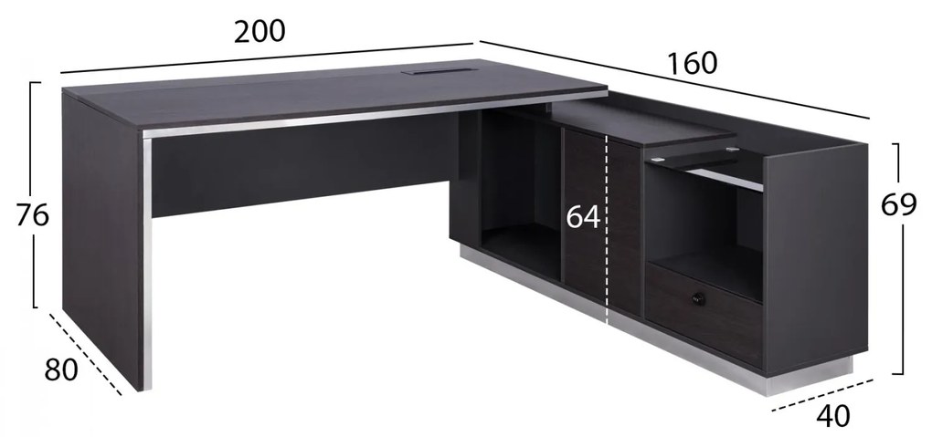 Γραφείο επαγγελματικό Δεξιά γωνία Rosewood 200x170x76Υ εκ. 200x170x76 εκ.