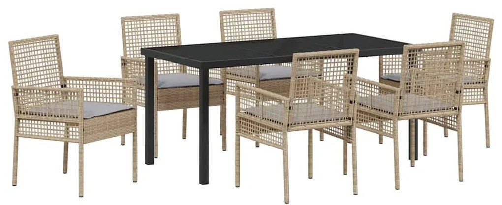 vidaXL Σέτ φαγητού για κήπο με μαξιλάρι 7 pcs Μπεζ συνθετικό ρατάν