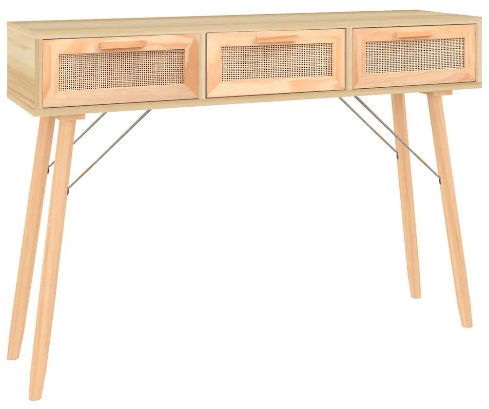 vidaXL Τραπέζι Κονσόλα Καφέ 105x30x75 εκ. Μασίφ Πεύκο &amp; Φυσικό Ρατάν