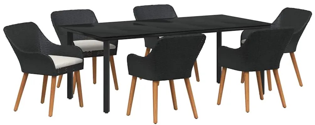 vidaXL Σέτ φαγητού για κήπο με μαξιλάρι 7 pcs Μαύρο συνθετικό ρατάν