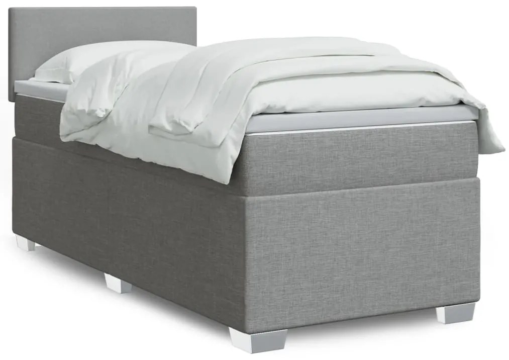 vidaXL Κρεβάτι Boxspring με Στρώμα Ανοιχτό Γκρι 90x190 εκ. Υφασμάτινο