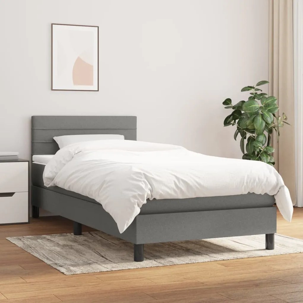 vidaXL Κρεβάτι Boxspring με Στρώμα Σκούρο Γκρι 100x200 εκ. Υφασμάτινο