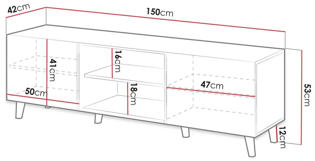 Τραπέζι Tv Charlotte J103, Μαύρο, Ανθρακί, Ο αριθμός των θυρών: 2, 150x53x42cm, 36 kg | Epipla1.gr