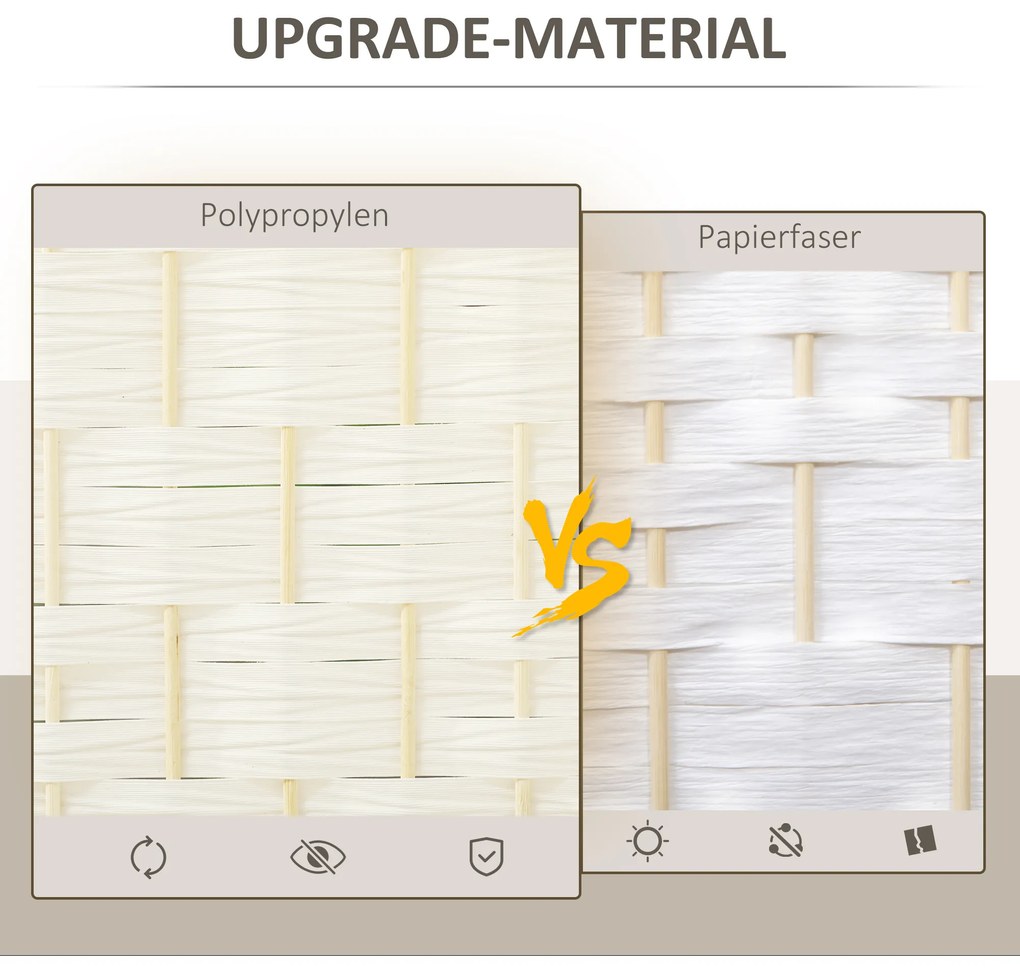 HOMCOM Διαχωριστικό χώρου, 4 πτυσσόμενο διαχωριστικό, σχέδιο πλέξης, ξύλο πεύκου, λευκό