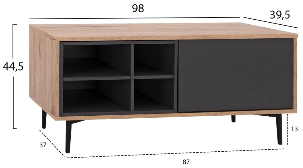 Έπιπλο Τηλεόρασης MARGARIT Μαύρο - Φυσικό 98x39,5x44,5Υ εκ. 98x39.5x44.5 εκ.