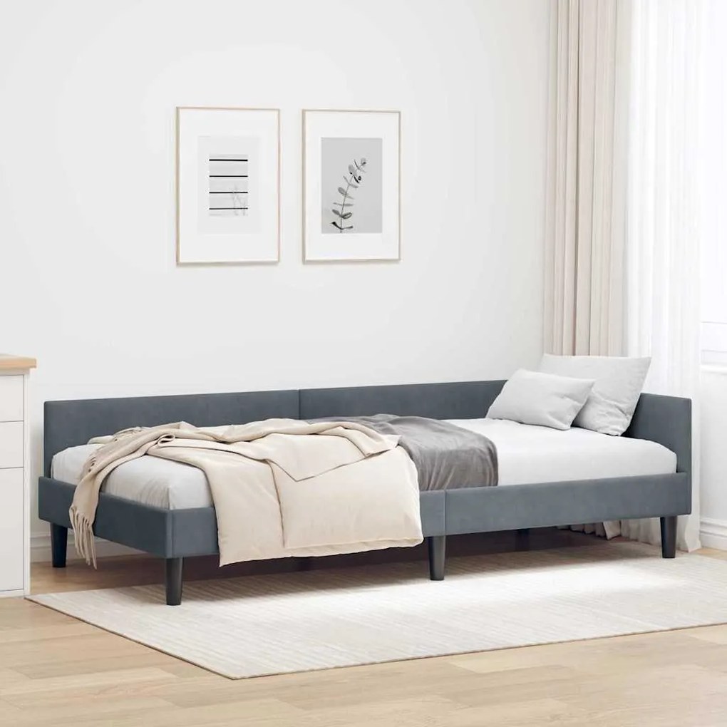 vidaXL Πλαϊνό Κρεβάτι με κεφαλάρι Σκούρο γκρι 100 x 200 cm