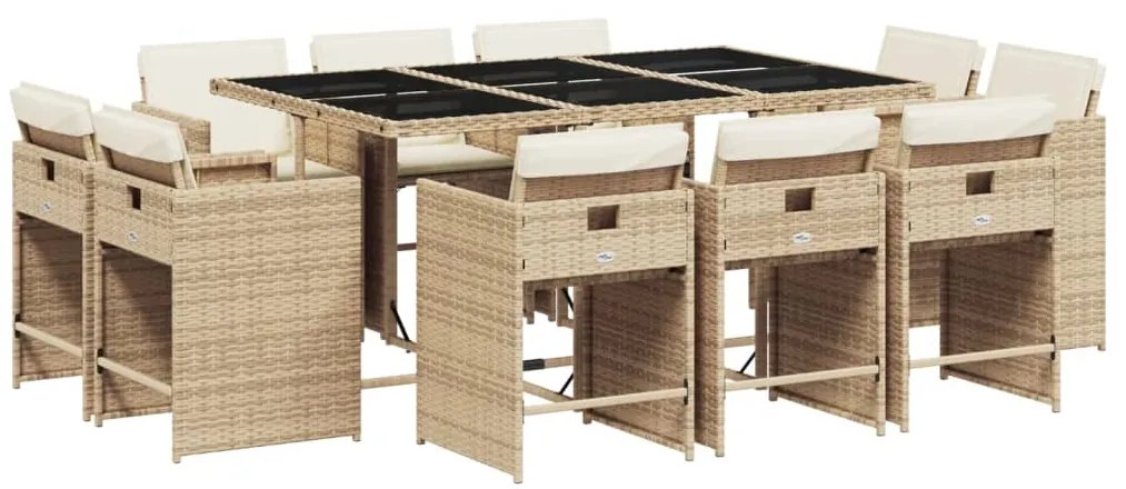 vidaXL Σετ Τραπεζαρίας Κήπου 11 τεμ. Μπεζ Συνθετικό Ρατάν με Μαξιλάρια