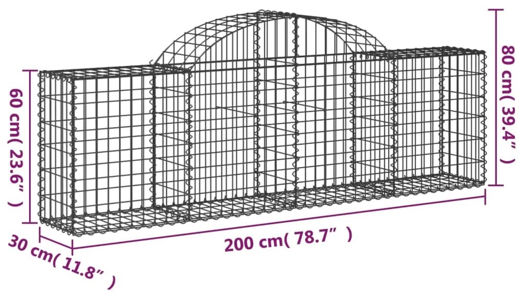 vidaXL Συρματοκιβώτια Τοξωτά 20 τεμ. 200x30x60/80 εκ. Γαλβαν. Ατσάλι