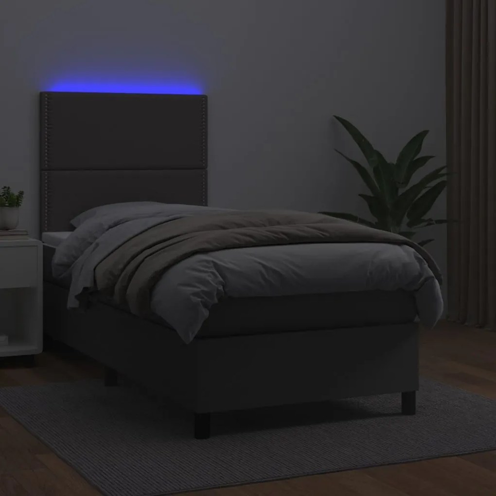 vidaXL Κρεβάτι Boxspring με Στρώμα & LED Γκρι 80x200 εκ. Συνθ. Δέρμα