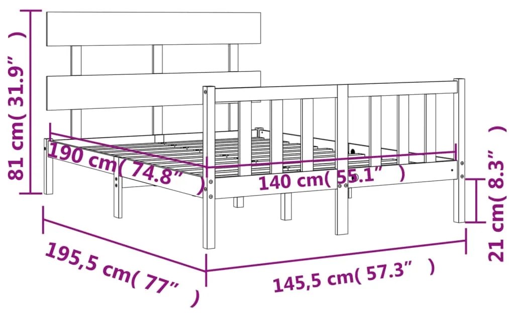 Πλαίσιο Κρεβατιού με Κεφαλάρι Μαύρο 140x190 εκ. Μασίφ Ξύλο - Μαύρο