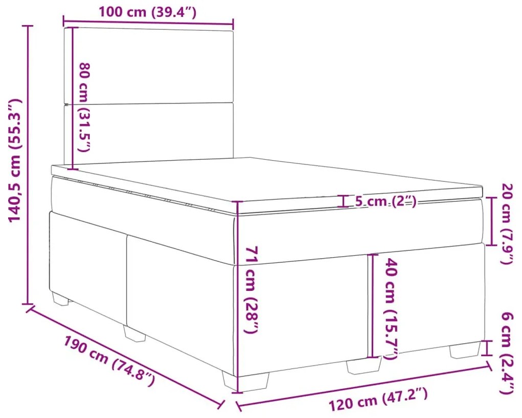 Κρεβάτι Boxspring με Στρώμα Κρεμ 120x190 εκ. Υφασμάτινο - Κρεμ