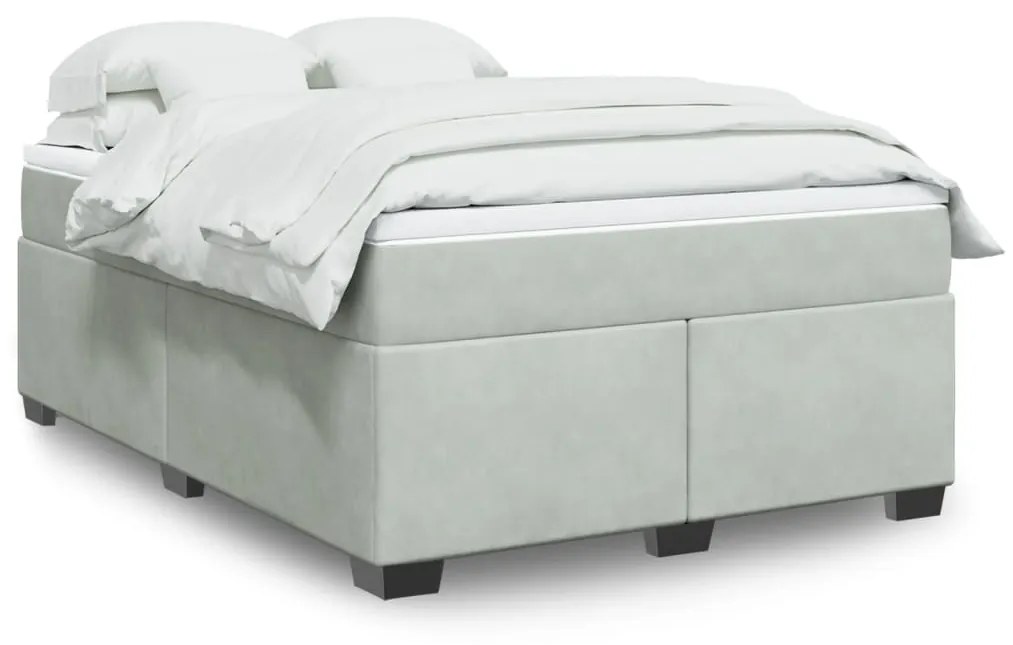 vidaXL Κρεβάτι Boxspring με Στρώμα Ανοιχτό Γκρι 140x190 εκ. Βελούδινο