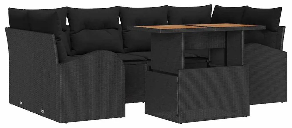 vidaXL Σετ Καναπέ Κήπου με μαξιλάρι 7 pcs Μαύρο