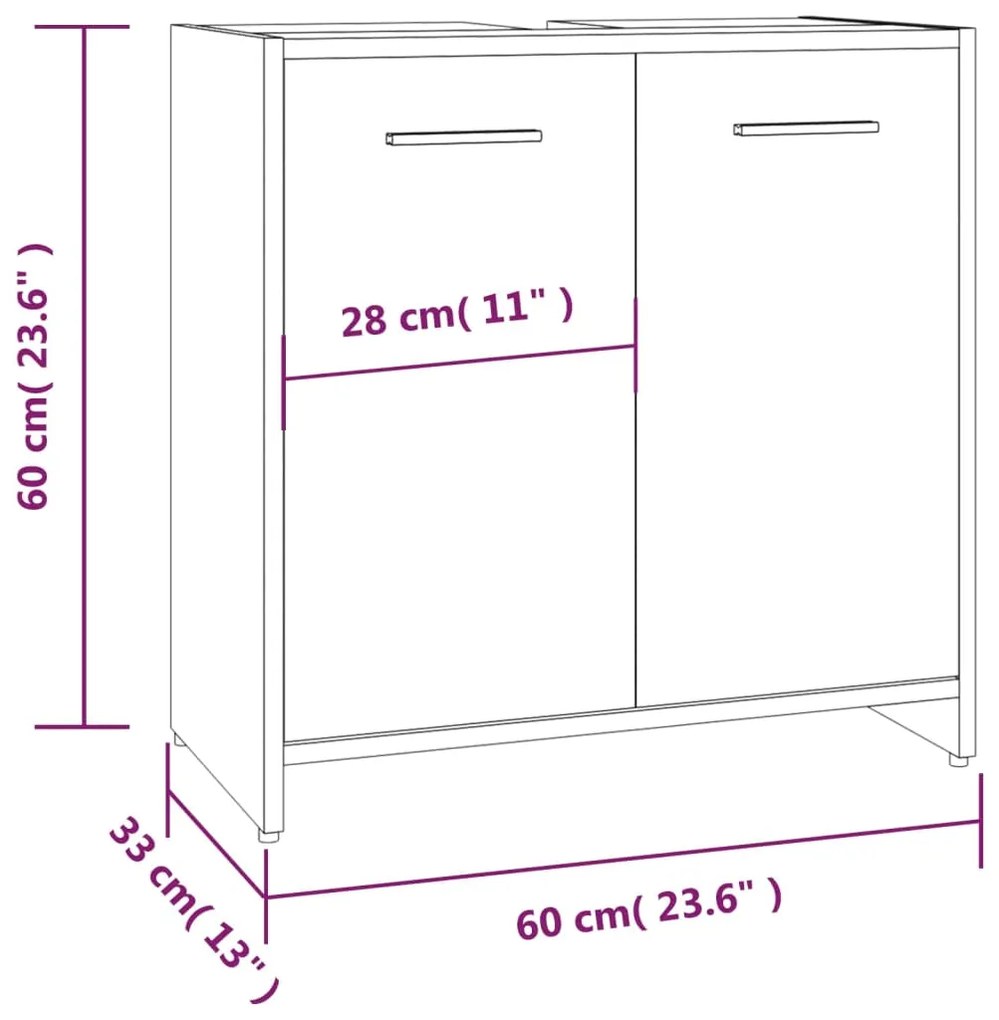 Ντουλάπι Μπάνιου Γκρι Sonoma 60x33x60 εκ. Επεξεργασμένο Ξύλο - Γκρι