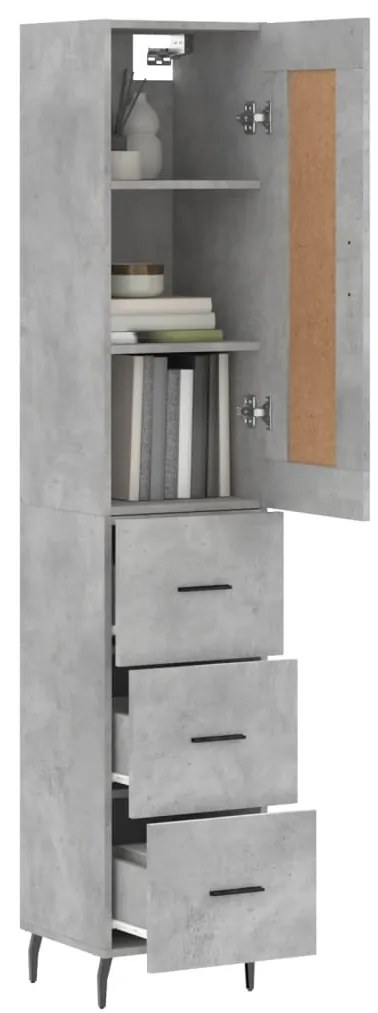 vidaXL Ντουλάπι Γκρι Σκυροδέματος 34,5x34x180 εκ. Επεξεργασμένο Ξύλο