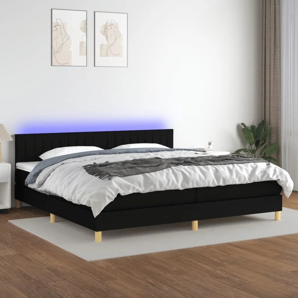 ΚΡΕΒΑΤΙ BOXSPRING ΜΕ ΣΤΡΩΜΑ &amp; LED ΜΑΥΡΟ 200X200 ΕΚ. ΥΦΑΣΜΑΤΙΝΟ 3133903