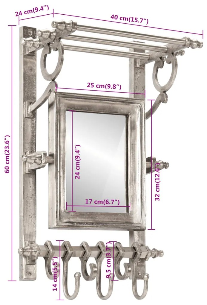 vidaXL Ράφι Αποσκευών Τοίχου με Κρεμάστρες Παλτών από Αλουμίνιο
