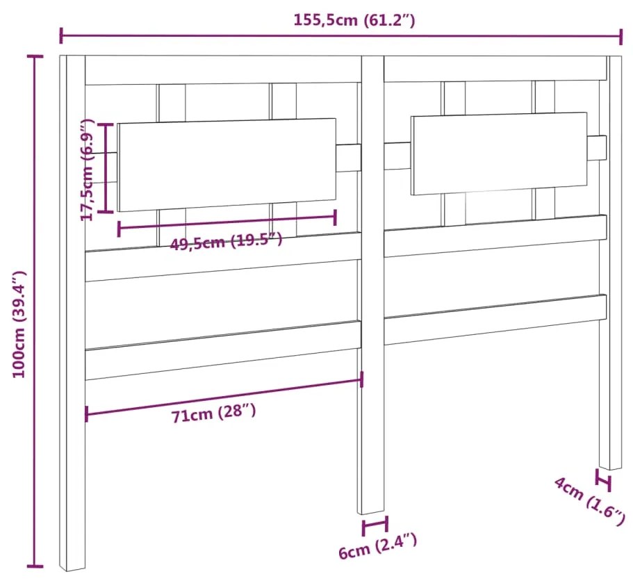 vidaXL Κεφαλάρι Κρεβατιού Μελί 155,5x4x100 εκ. Μασίφ Ξύλο Πεύκου