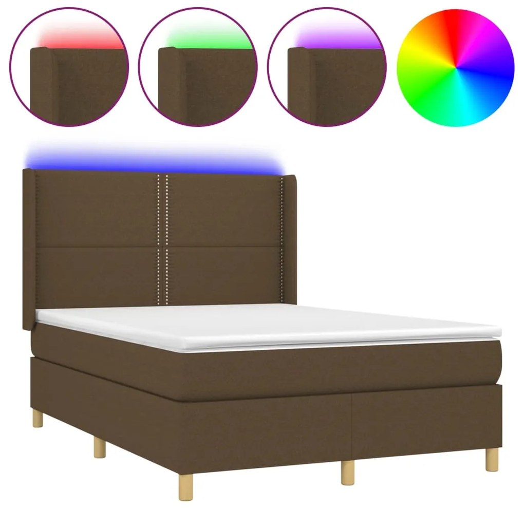 ΚΡΕΒΑΤΙ BOXSPRING ΜΕ ΣΤΡΩΜΑ &amp; LED ΣΚ.ΚΑΦΕ 140X200 ΕΚ ΥΦΑΣΜΑΤΙΝΟ 3138800