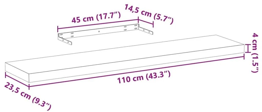 Ράφι Τοίχου 110x23,5x4 εκ. Επεξεργασμένο Ξύλο - Καφέ