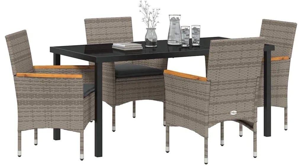 vidaXL Σέτ φαγητού για κήπο με μαξιλάρι 5 pcs Γκρι Πολυ ράταν