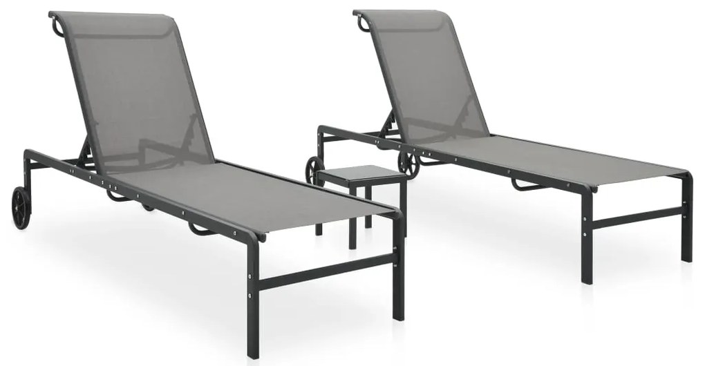 vidaXL Ξαπλώστρες 2 τεμ. από Textilene / Ατσάλι με Τραπέζι