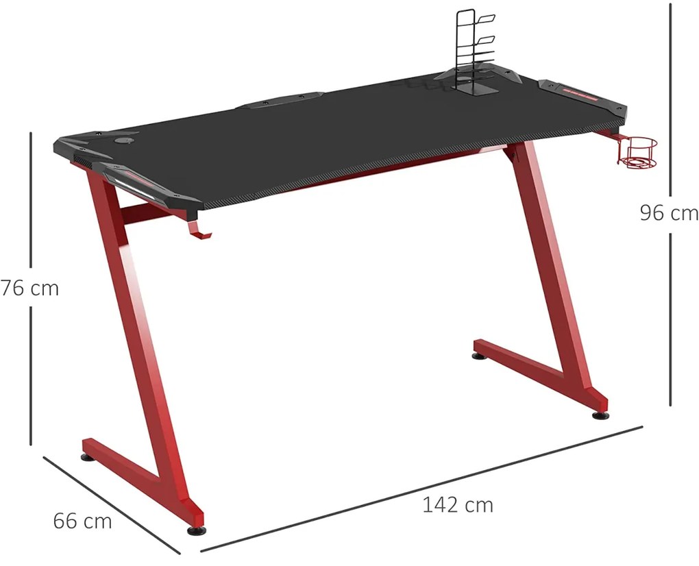 Γραφείο Gaming LEIA Μαύρο/Κόκκινο Ξύλο/Μέταλλο 140x65x75cm - 14760005 - 14760005