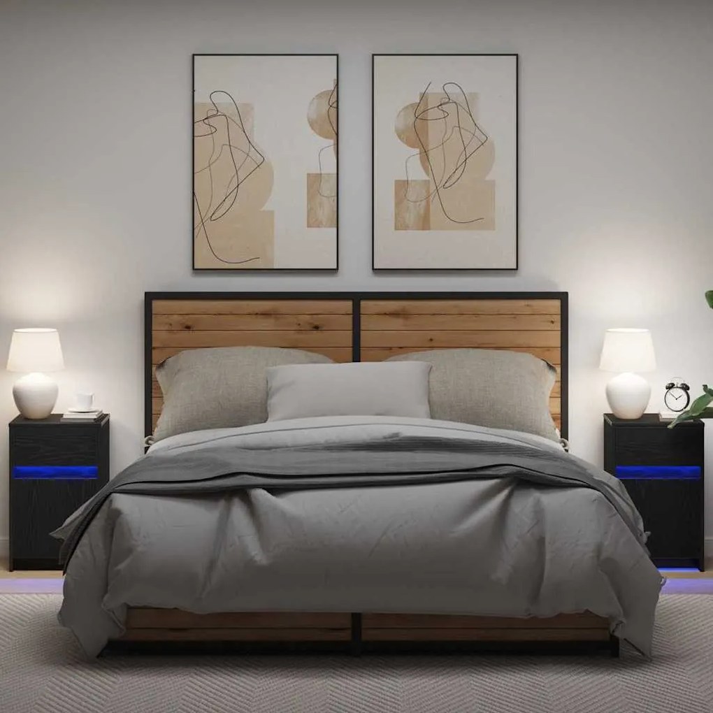 vidaXL LED Κρεβατάκι Ντουλάπα 2 pcs Μαύρη δρυς 38 x 34 x 61 εκ.