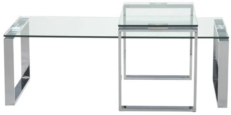 Σετ τραπεζιών περιοδικών Oakland 172, Ασημί, 37x55x115cm, Γυαλί, Γωνιακός