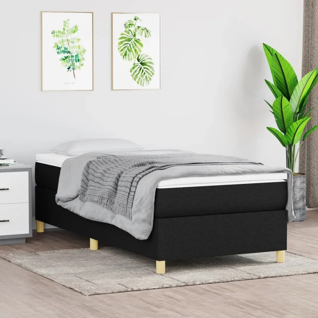 Κρεβάτι Boxspring με Στρώμα Μαύρο 80 x 200 εκ. Υφασμάτινο - Μαύρο